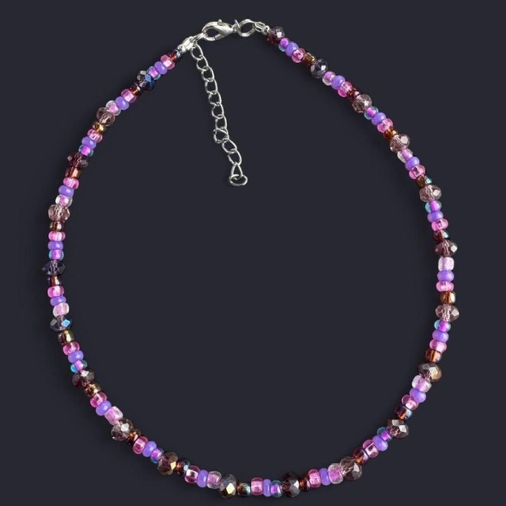 Orchid Glow Glass Bead Choker Necklace